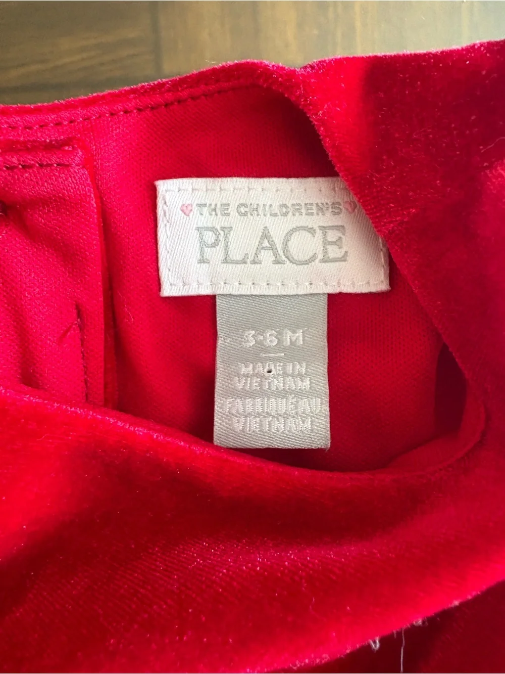 The Children’s Place Sz 3-6 Mos Baby Girl Holuday Dress Red Velvet Satin Skirt